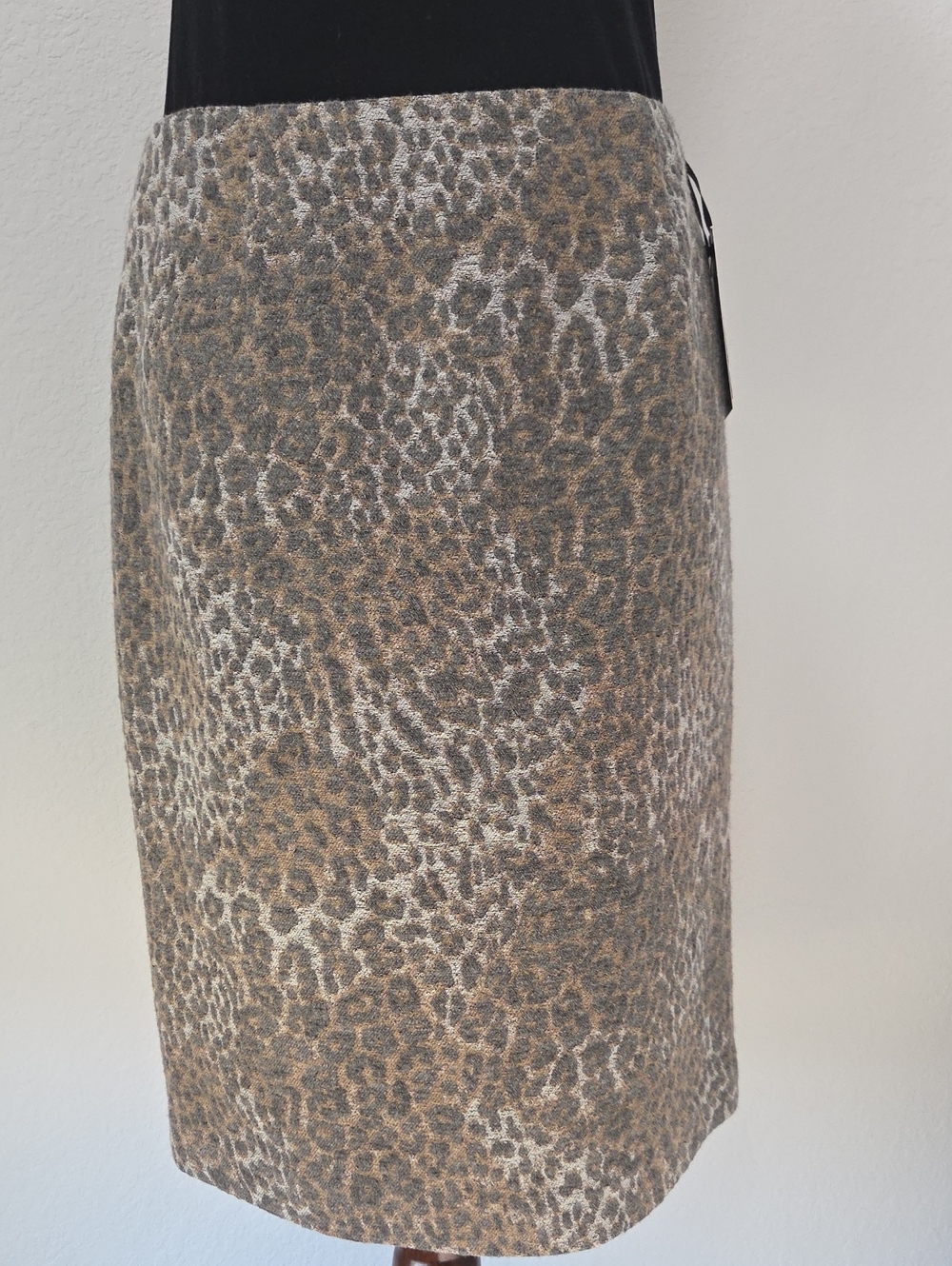 New Worth Animal Leopard-Print Pencil Skirt Brown Gray Cream Wool Blend 8 Fall